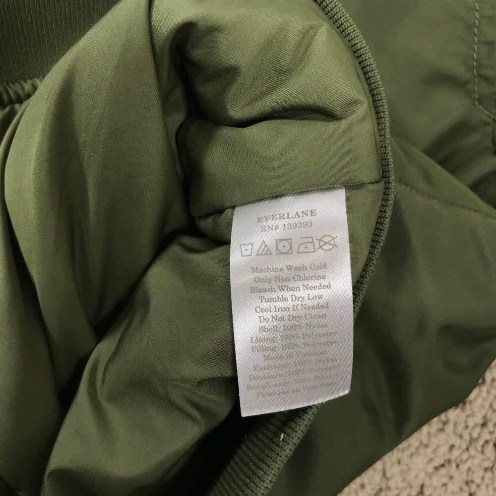 Everlane Bomber‎ Jacket Olive Green Nylon Full Zip Flight Coat Womens XS - Picture 5 of 8